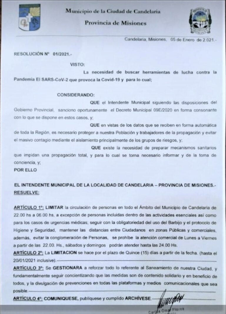 Candelaria Restringe los Horarios para Evitar la Propagación del Virus