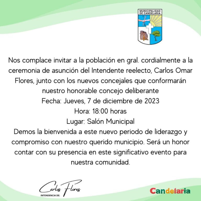 Mañana Jueves será la Asuncion de las Nuevas Autoridades del Municipio