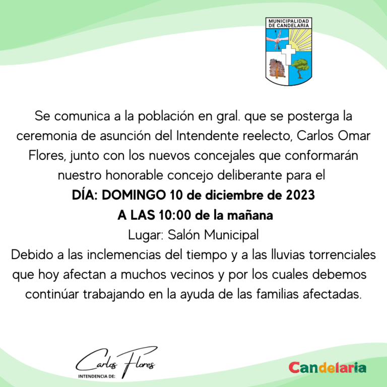 Postergan para el Dia Domingo la Asuncion de Flores y los Nuevos Concejales