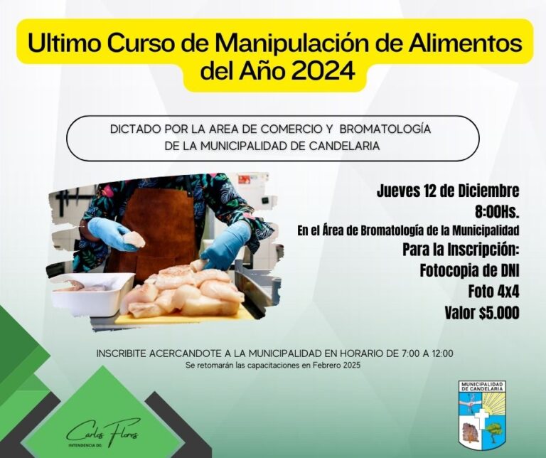 La Municipalidad de Candelaria ofrece curso de Manipulación de Alimentos