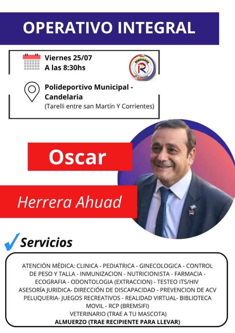 Operativo Integral en Candelaria ofrece servicios gratuitos este viernes 25 de julio con la presencia de Oscar Herrera Ahuad