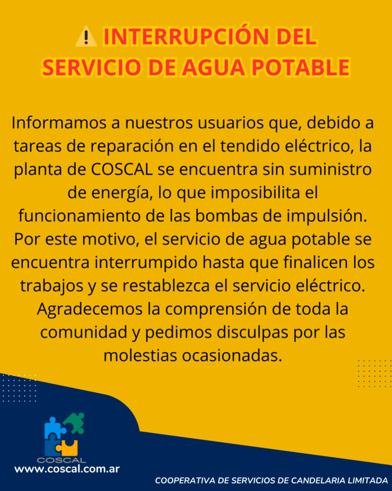 Interrupción del servicio de agua potable en Candelaria por trabajos en el tendido eléctrico